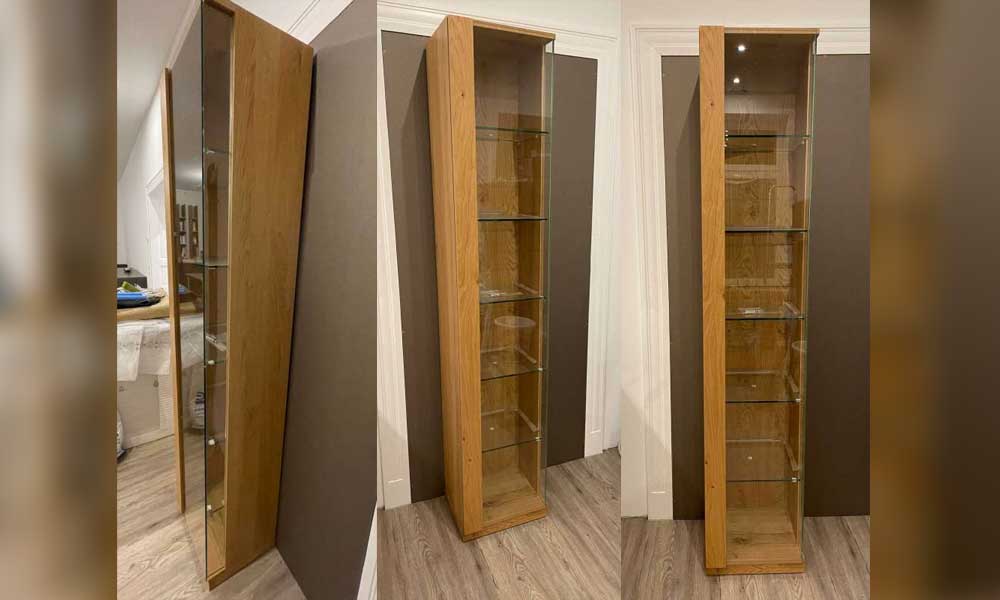 Eckvitrine Front Eiche massiv/ Klarglas, Korpus Eiche furniert, 4 Glasfächer